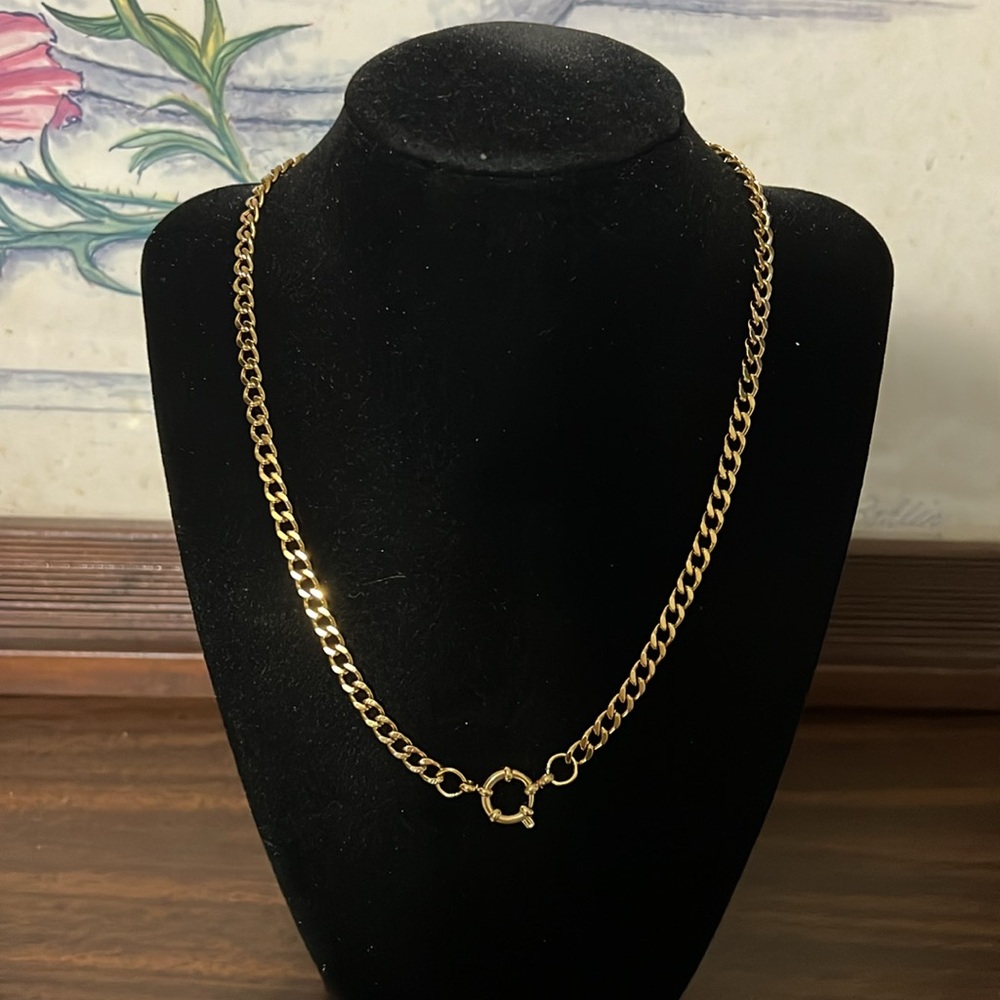 Gold plated stainless steel link chain with front closure